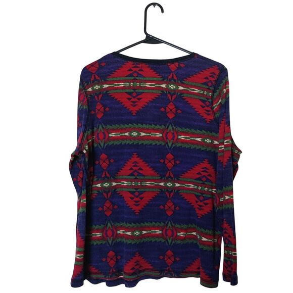 Chaps Ralph Lauren Y2K Southwestern Aztec Thermal Henley Shirt 1X Purple Red - Picture 2 of 10